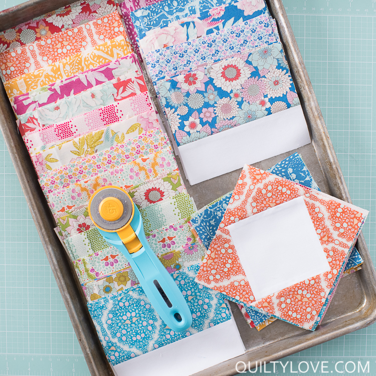 Tilda fabrics square in a square blocks with rotary cutter