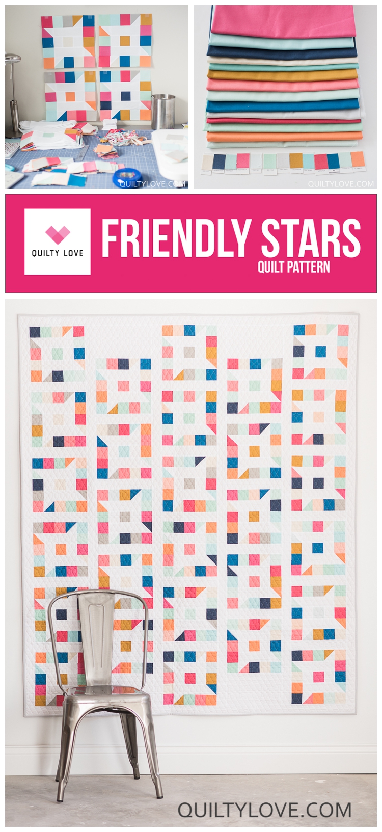 Friendly stars quilt pattern by Emily of quiltylove.com