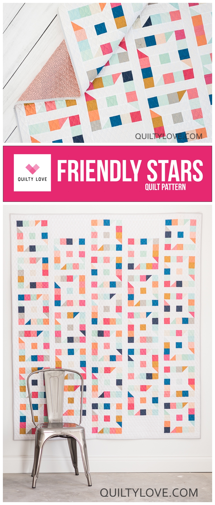 Friendly stars quilt pattern by Emily of quiltylove.com