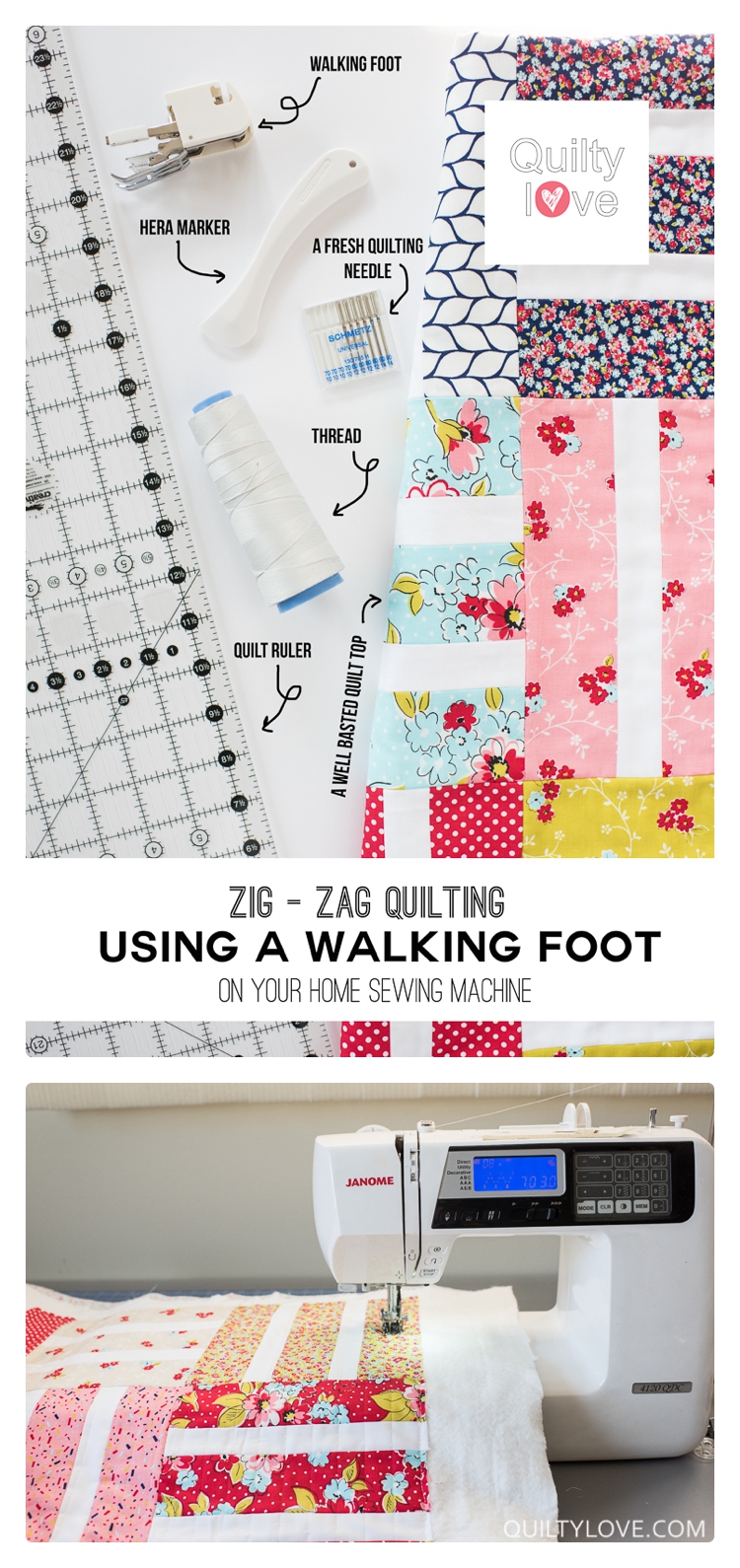 Zig zag walking foot quilting tutorial by Emily of quiltylove.com