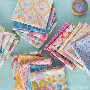 Lemontree fabric fat quarters on aqua cutting mat