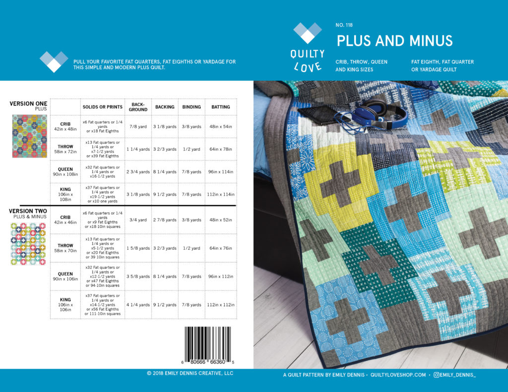 Plus and Minus quilt pattern by Emily of quiltylove.com.  Modern plus quilt.