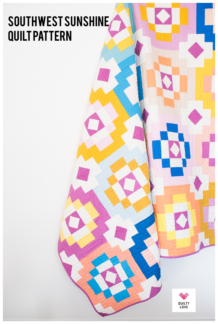 Southwest Sunshine quilt pattern by Emily of quiltylove.com. Modern solids quilt pattern.