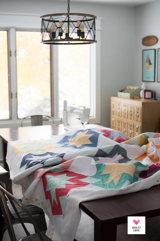 North Star quilt being quilted on a Janome sewing machine