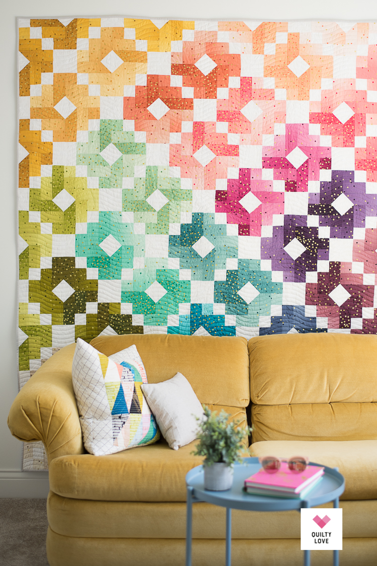 Confetti Ombre Gems quilt as a wall quilt