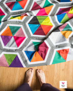 Triangle Hexies quilt using Spectrastatic fabrics
