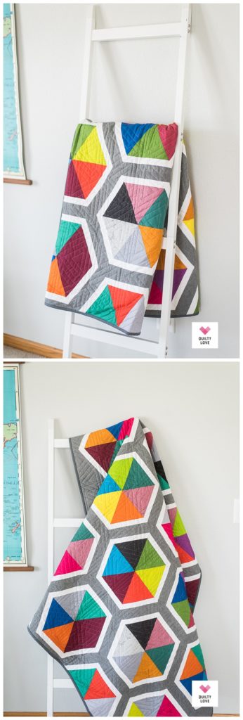 Triangle Hexies quilt using Spectrastatic fabrics