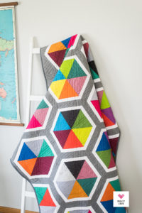 Triangle Hexies quilt using Spectrastatic fabrics