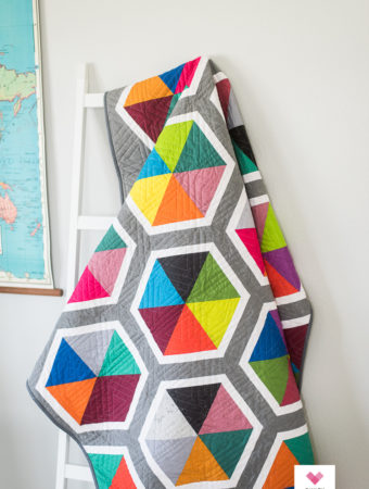 Triangle Hexies quilt using Spectrastatic fabrics