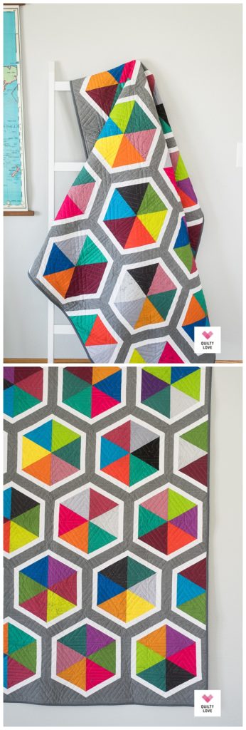Triangle Hexies quilt using Spectrastatic fabrics