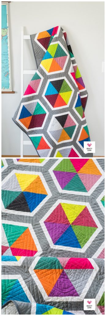 Triangle Hexies quilt using Spectrastatic fabrics