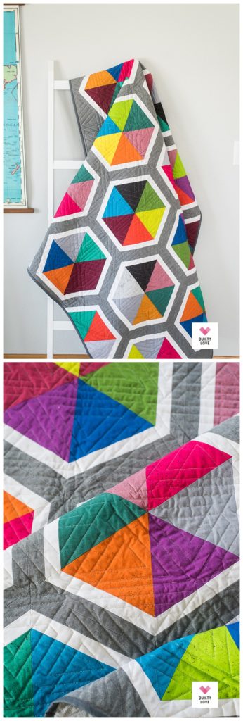 Triangle Hexies quilt using Spectrastatic fabrics