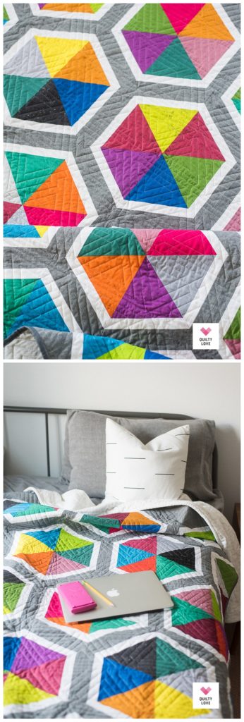 Triangle Hexies quilt using Spectrastatic fabrics