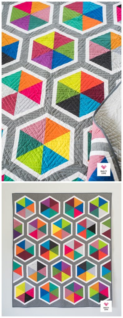 Triangle Hexies quilt using Spectrastatic fabrics
