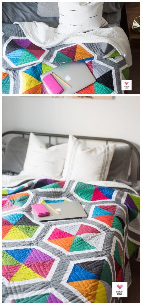 Triangle Hexies quilt using Spectrastatic fabrics