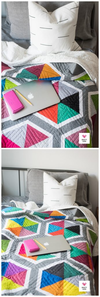 Triangle Hexies quilt using Spectrastatic fabrics