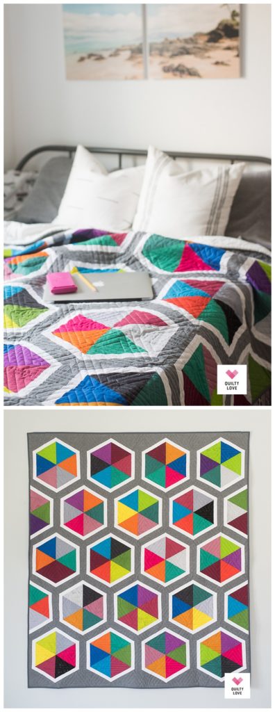Triangle Hexies quilt using Spectrastatic fabrics