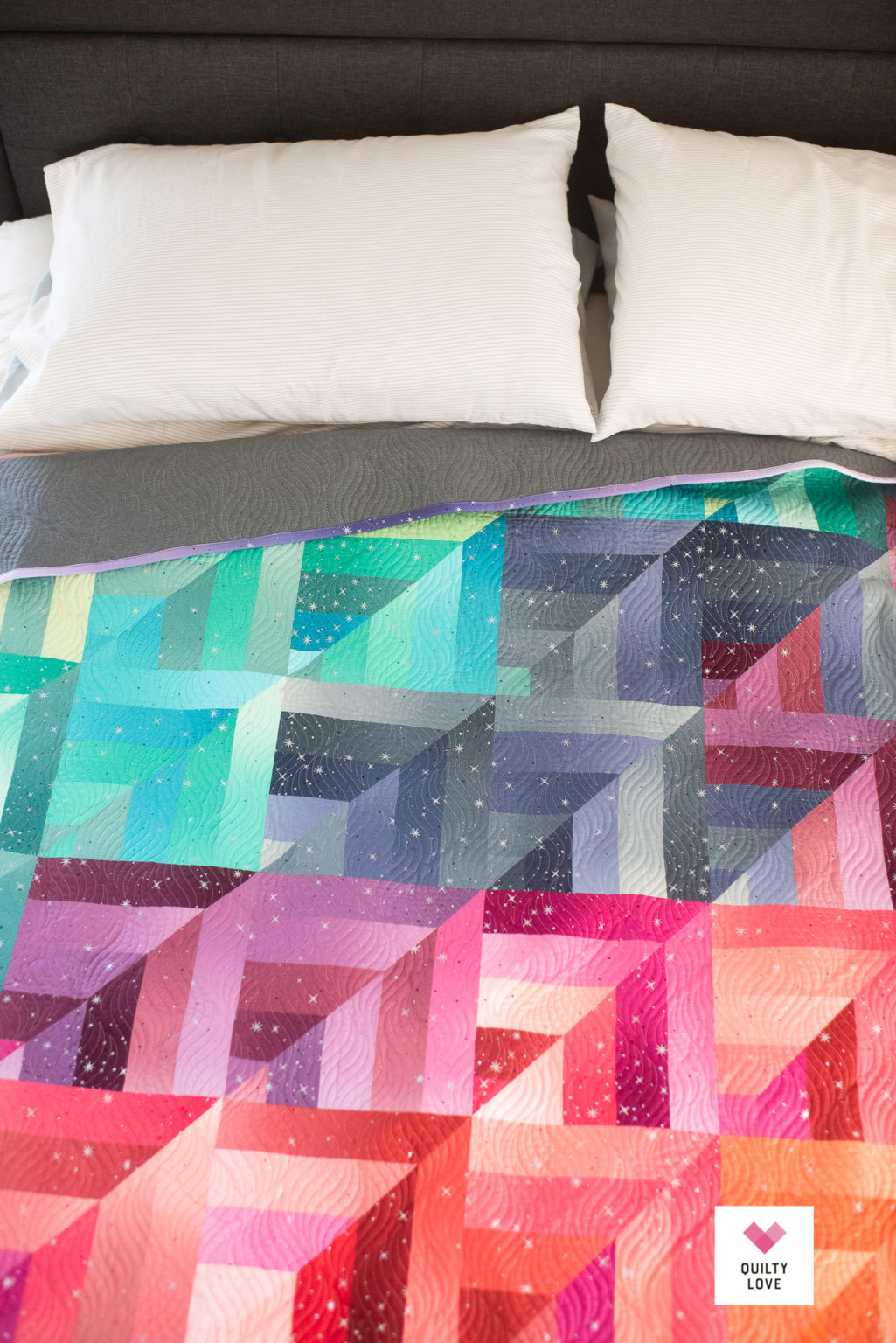 Rainbow Ombre Lucky Log Cabins quilt Quilty Love