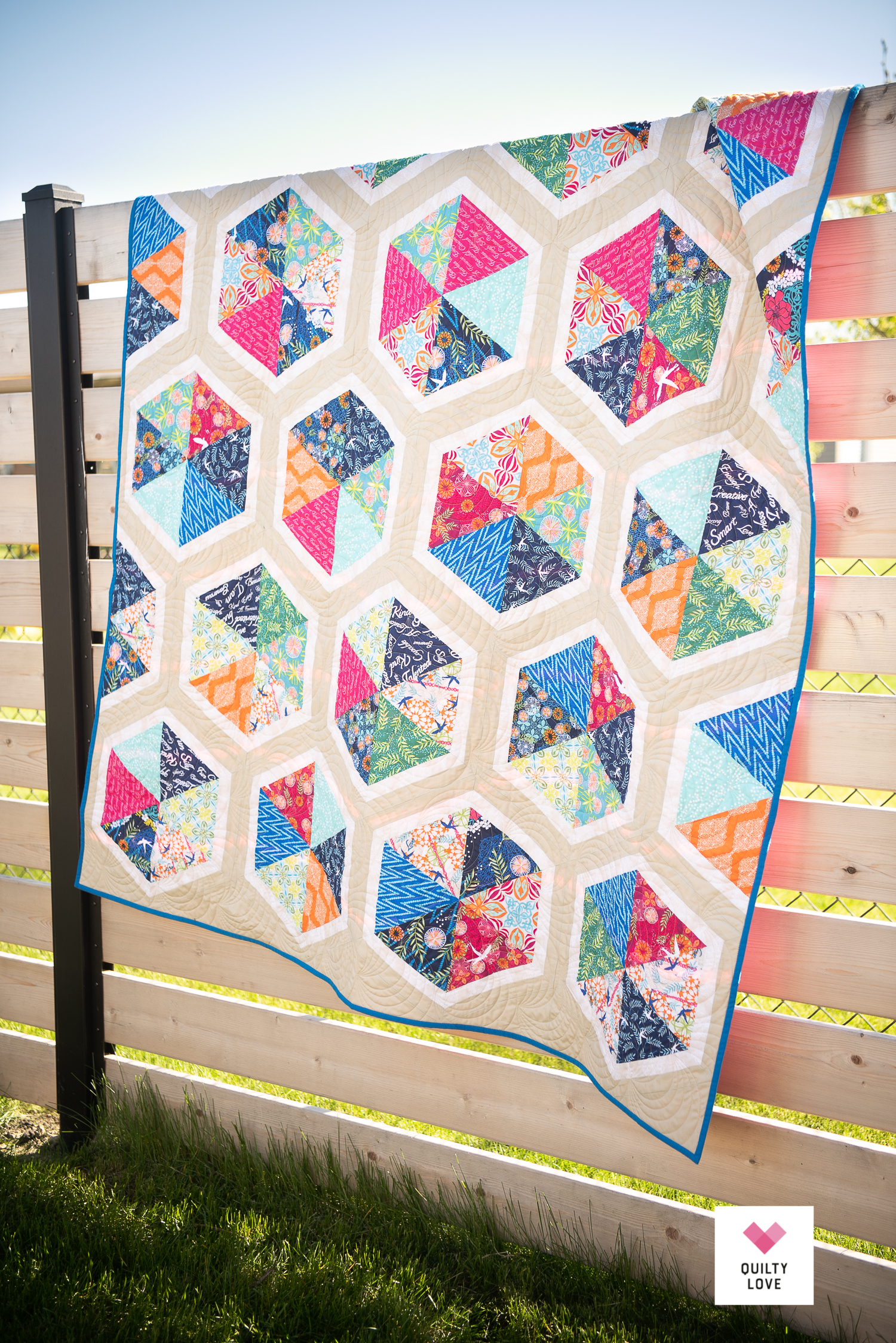 Triangle Hexies quilt using Free Spirit Fabrics