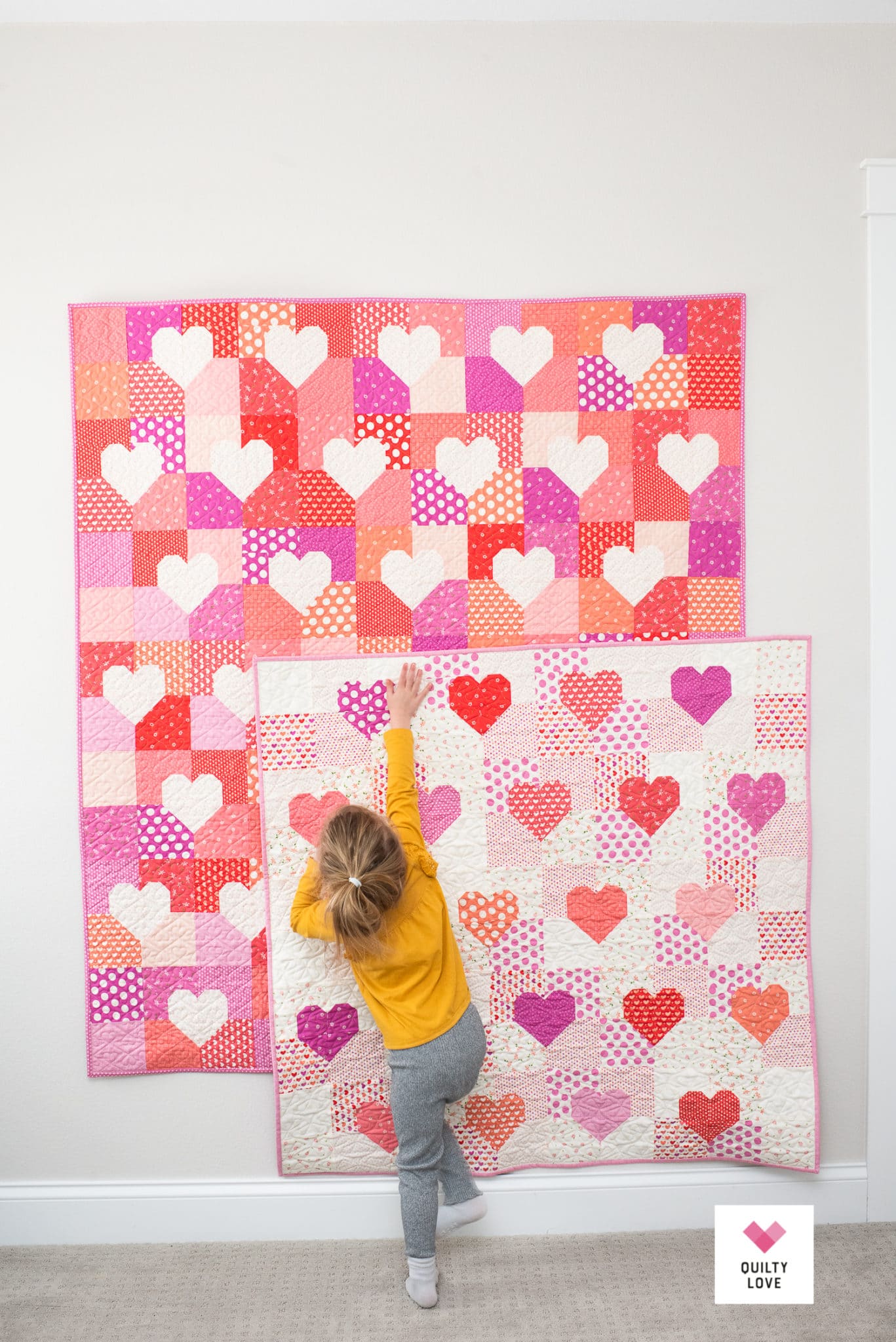 Baby Patchwork Hearts Quilt - Low volume scrappy heart quilt - Quilty Love