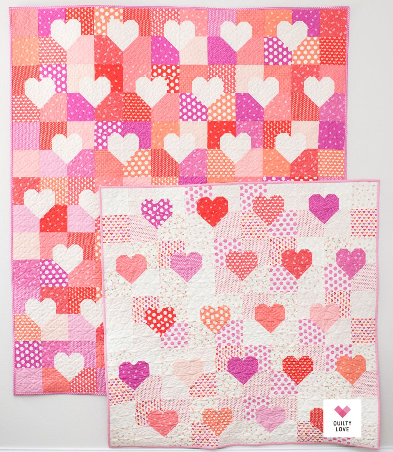 Baby Patchwork Hearts Quilt - Low volume scrappy heart quilt - Quilty Love