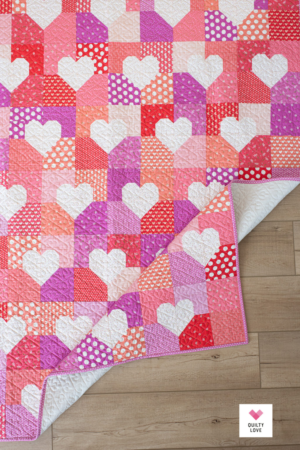 Patchwork Hearts Quilt Pattern - Scrappy heart quilt - Quilty Love