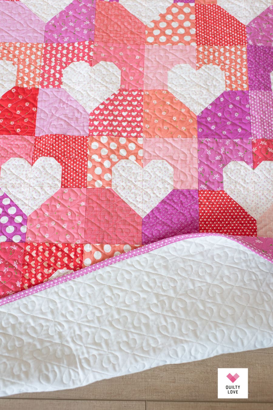 Patchwork Hearts Quilt Pattern - Scrappy heart quilt - Quilty Love