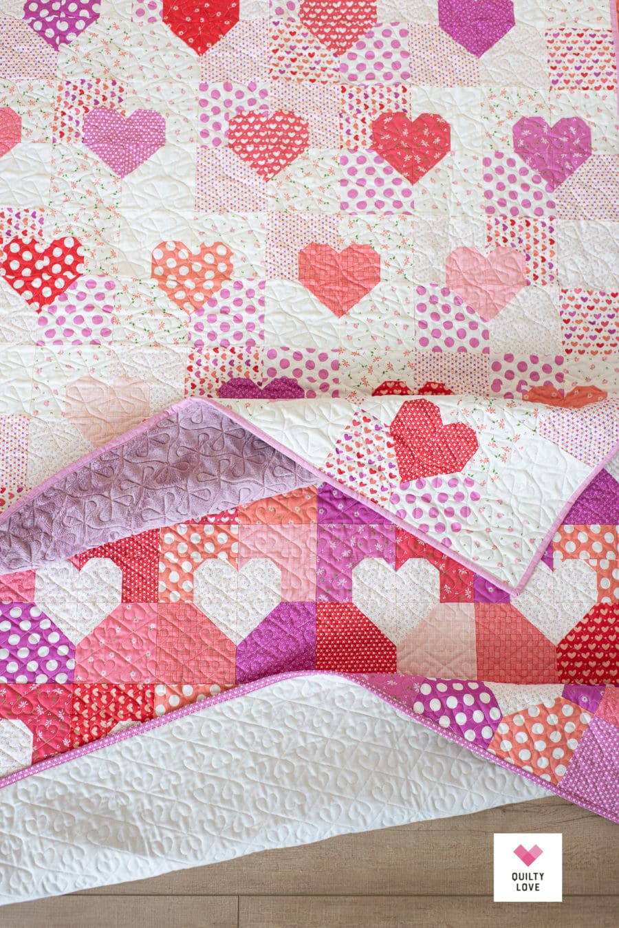 Baby Patchwork Hearts Quilt - Low volume scrappy heart quilt - Quilty Love