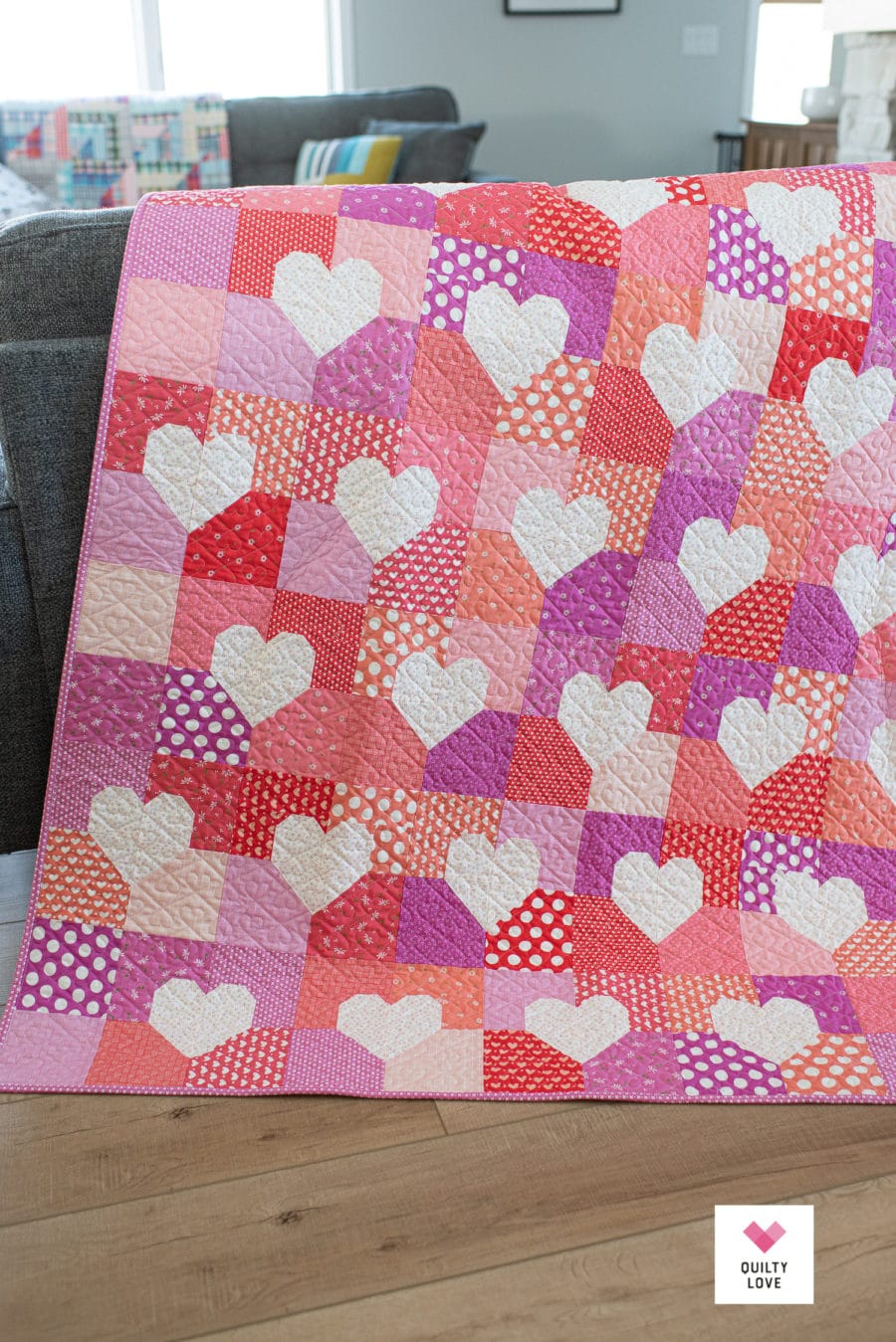 Patchwork Hearts Quilt Pattern - Scrappy heart quilt - Quilty Love