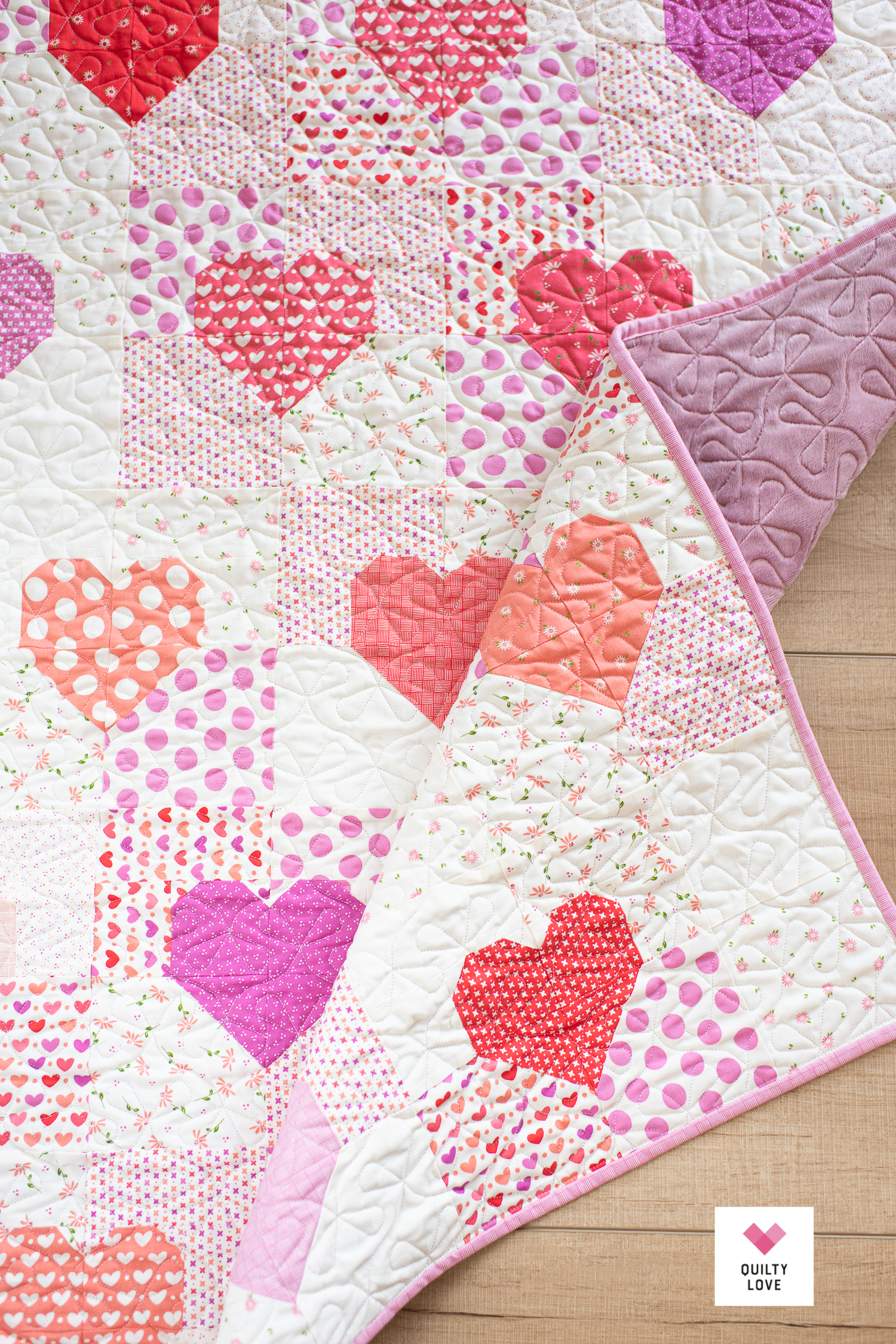 Baby Patchwork Hearts Quilt Low volume scrappy heart quilt Quilty Love