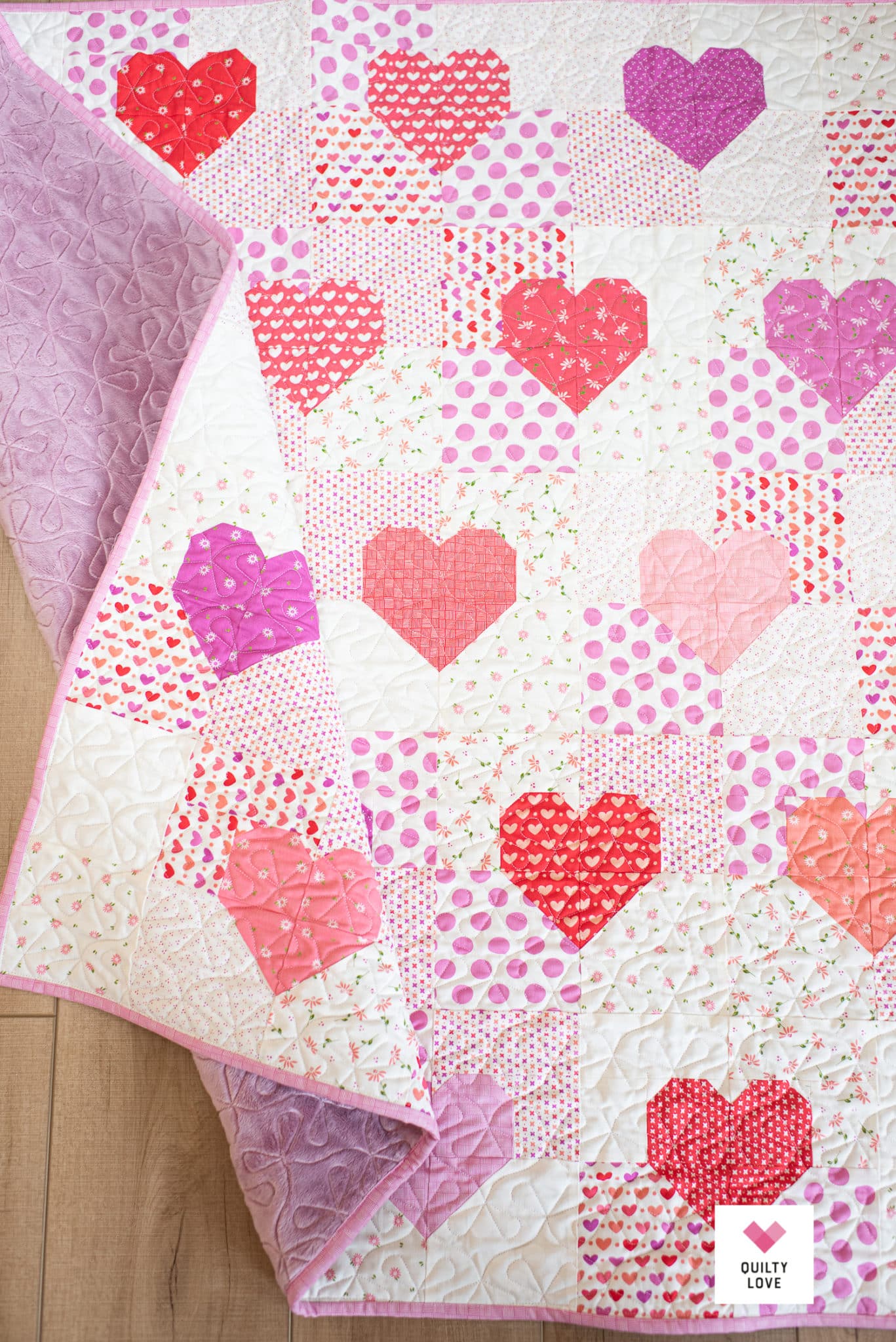 Baby Patchwork Hearts Quilt - Low volume scrappy heart quilt - Quilty Love