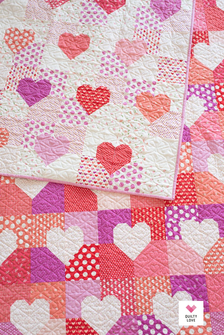Baby Patchwork Hearts Quilt - Low volume scrappy heart quilt - Quilty Love