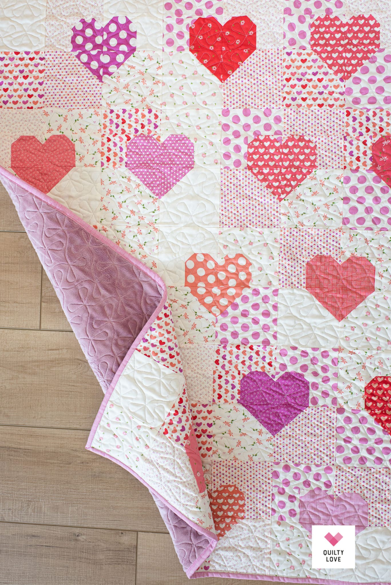 Baby Patchwork Hearts Quilt - Low volume scrappy heart quilt - Quilty Love
