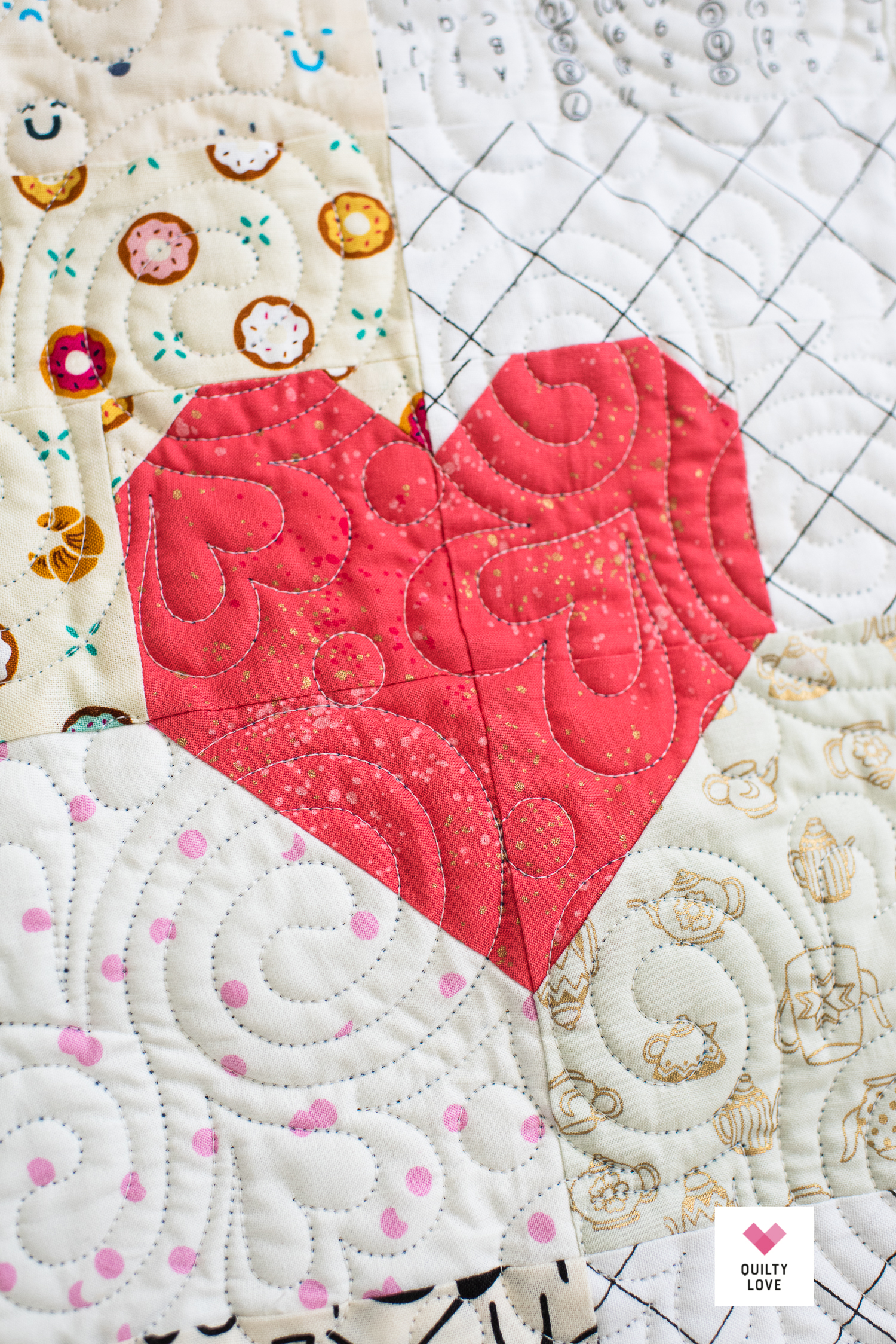 Simple Rainbow Heart Gems quilt - Quilty Love