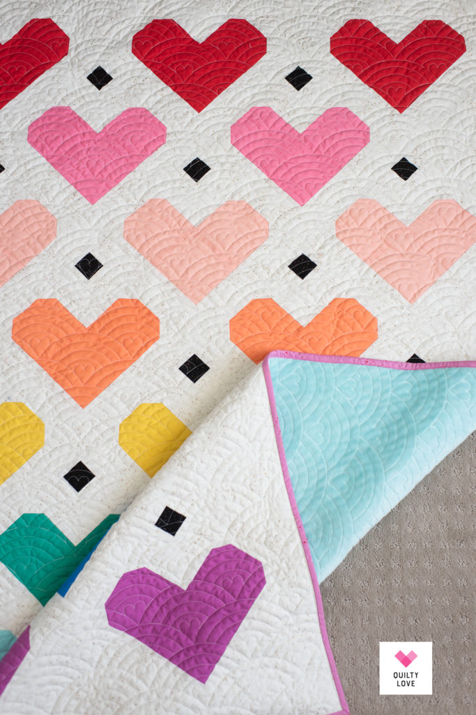 Simple Rainbow Heart Gems quilt - Quilty Love