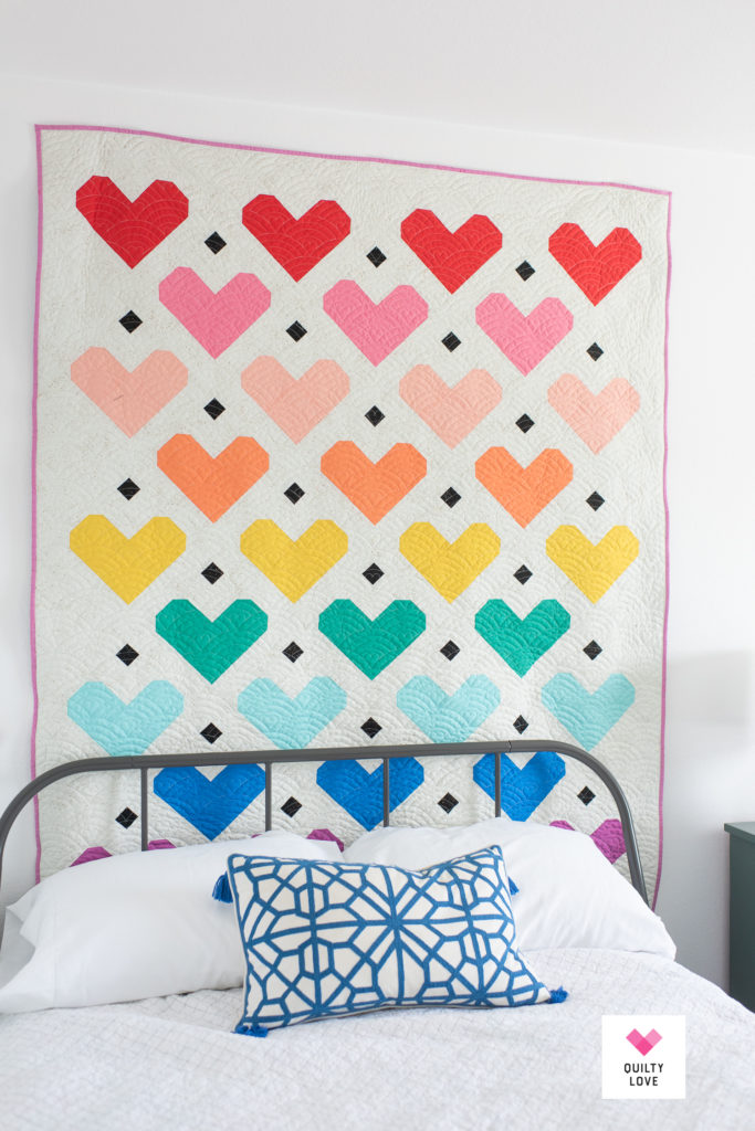 Simple Rainbow Heart Gems quilt - Quilty Love