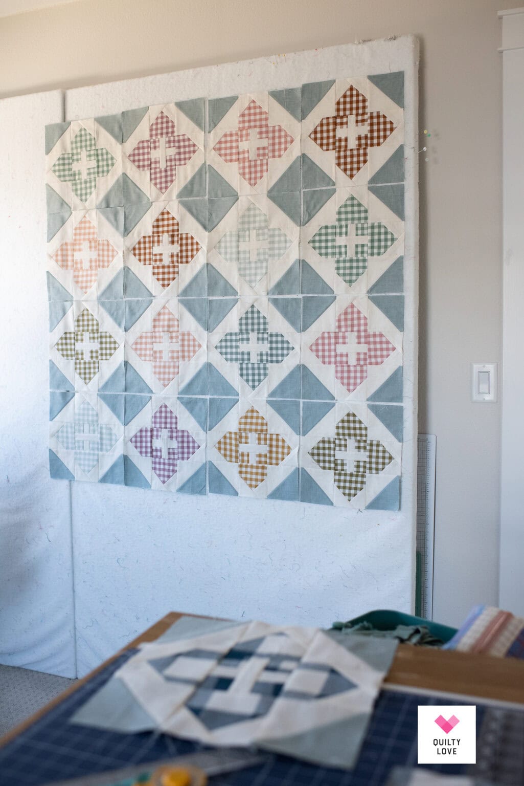 Neutral Window Quilt Hand quilted Fableism Camp Gingham Stained Glass Windows Quilt - Quilty ...