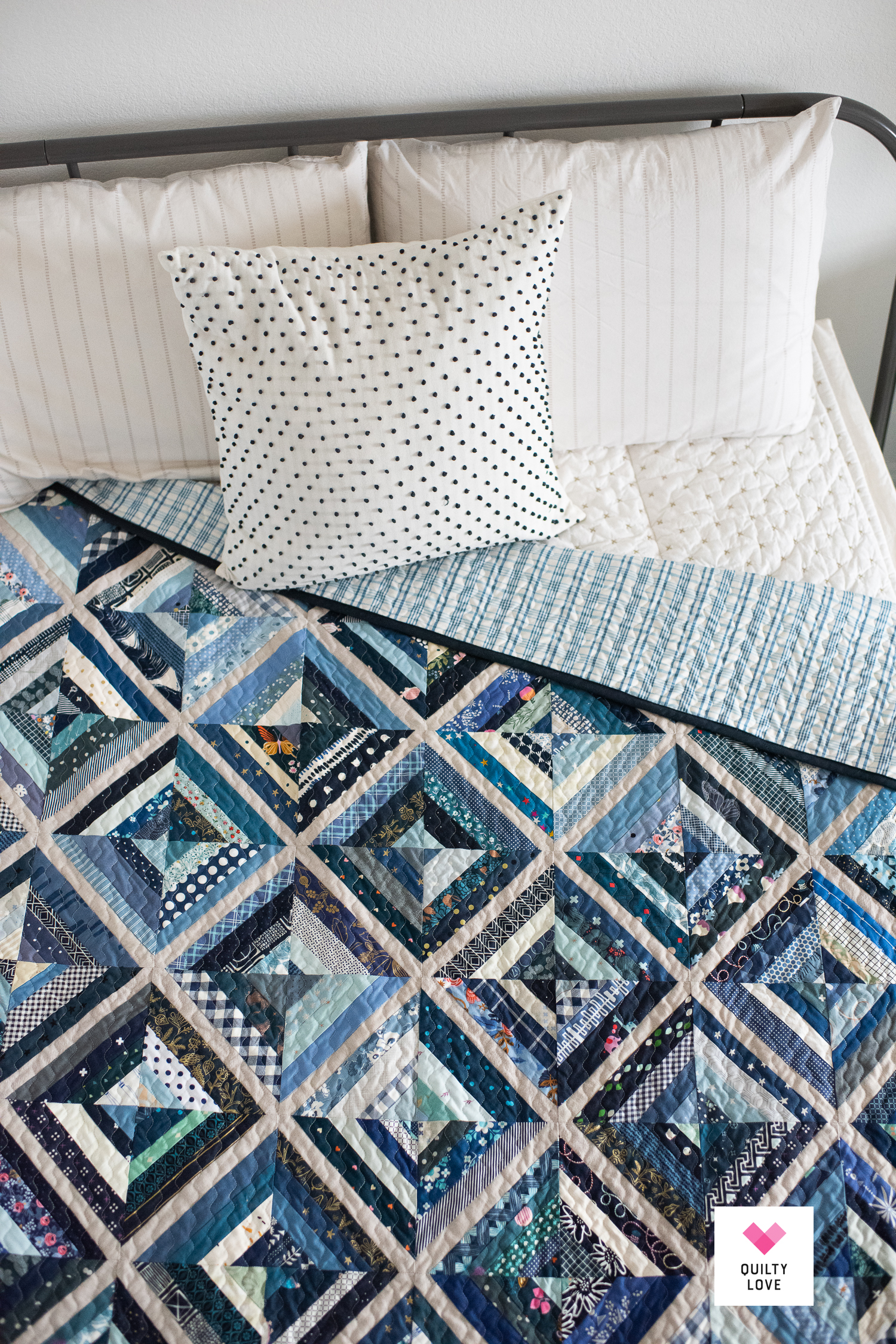 The blue String Scrap Stash Quilt - Quilty Love