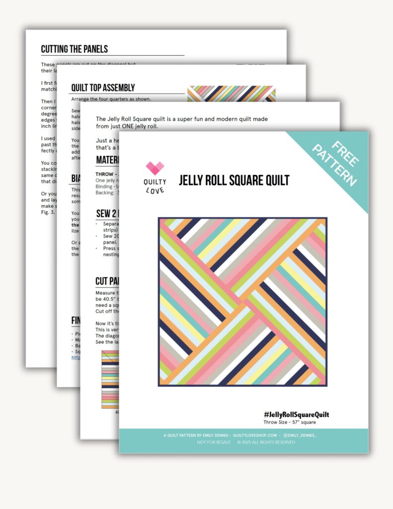 Colorful Jelly Roll Square Quilt pattern for modern quilting projects.